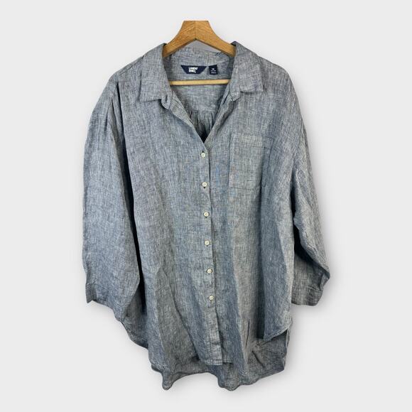 Lands' End Tops - Lands End Womens size 1X 16w18w 3/4 Sleeve Button Front Linen Blouse Top Blue